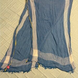 American Eagle Outfitters Blue Striped Scarf with Fringe 80x24 Inch